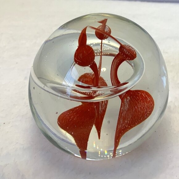 VINTAGE MURARO STYLE ART GLASS PAPERWEIGHT Orange Flamigo - Picture 1 of 5